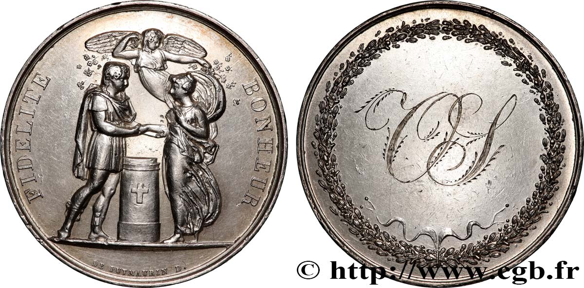 AMOUR ET MARIAGE Médaille de mariage, Fidélité et Bonheur TTB