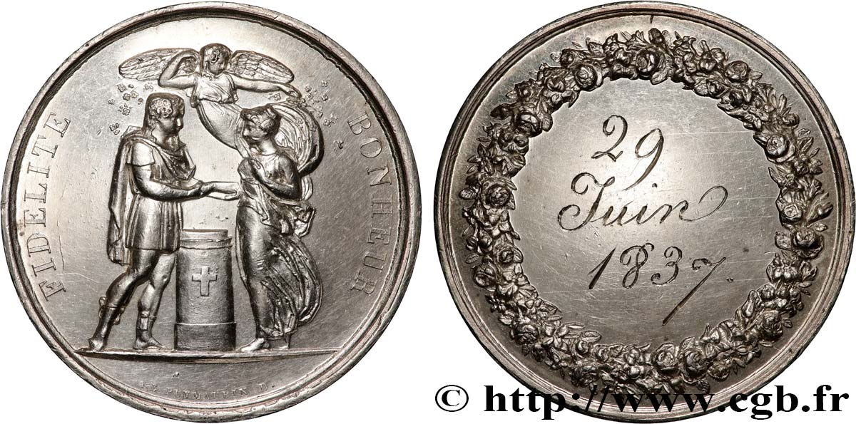 AMOUR ET MARIAGE Médaille de mariage, Fidélité et Bonheur TTB+