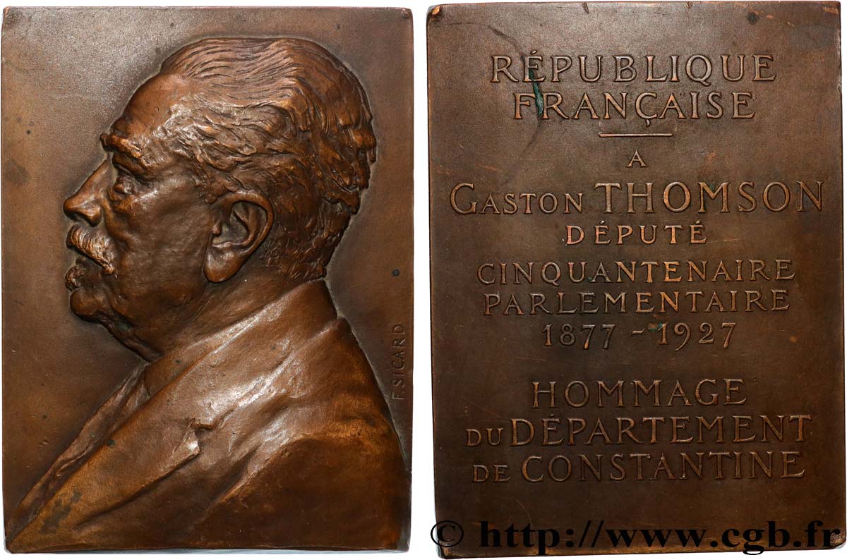 ALGERIA - THIRD REPUBLIC Plaquette, Hommage parlementaire, Gaston Thomson AU