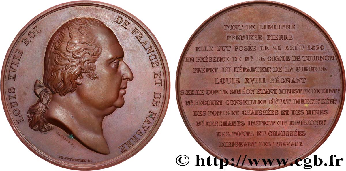 LUIGI XVIII Médaille, Construction du pont de Libourne SPL