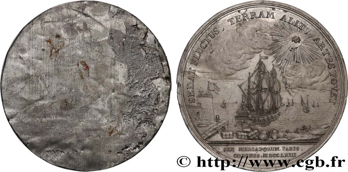 LOUIS XV THE BELOVED Médaille, Six corps de marchands, tirage uniface du revers XF/AU