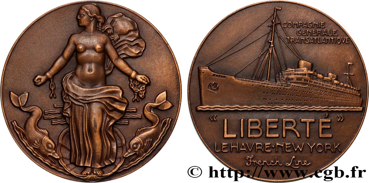 CUARTA REPUBLICA FRANCESA Médaille, Paquebot “Liberté” EBC