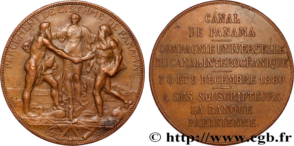 CANAUX ET TRANSPORTS FLUVIAUX Médaille, Banque Parisienne et Canal de Panama TTB