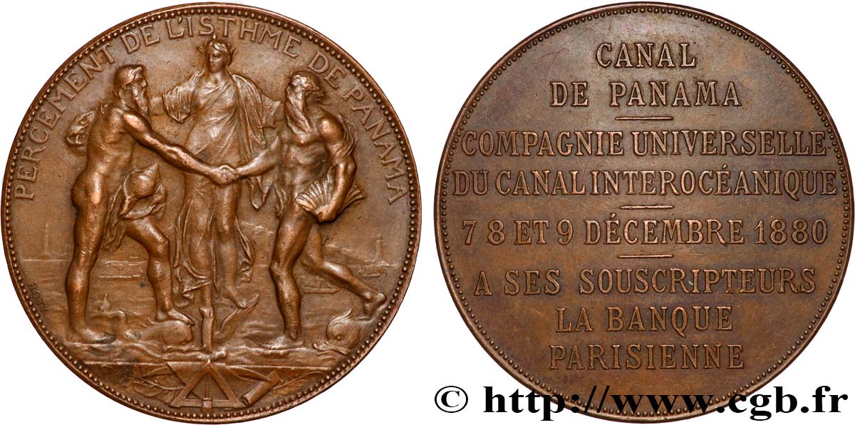 CANAUX ET TRANSPORTS FLUVIAUX Médaille, Banque Parisienne et Canal de Panama MBC+