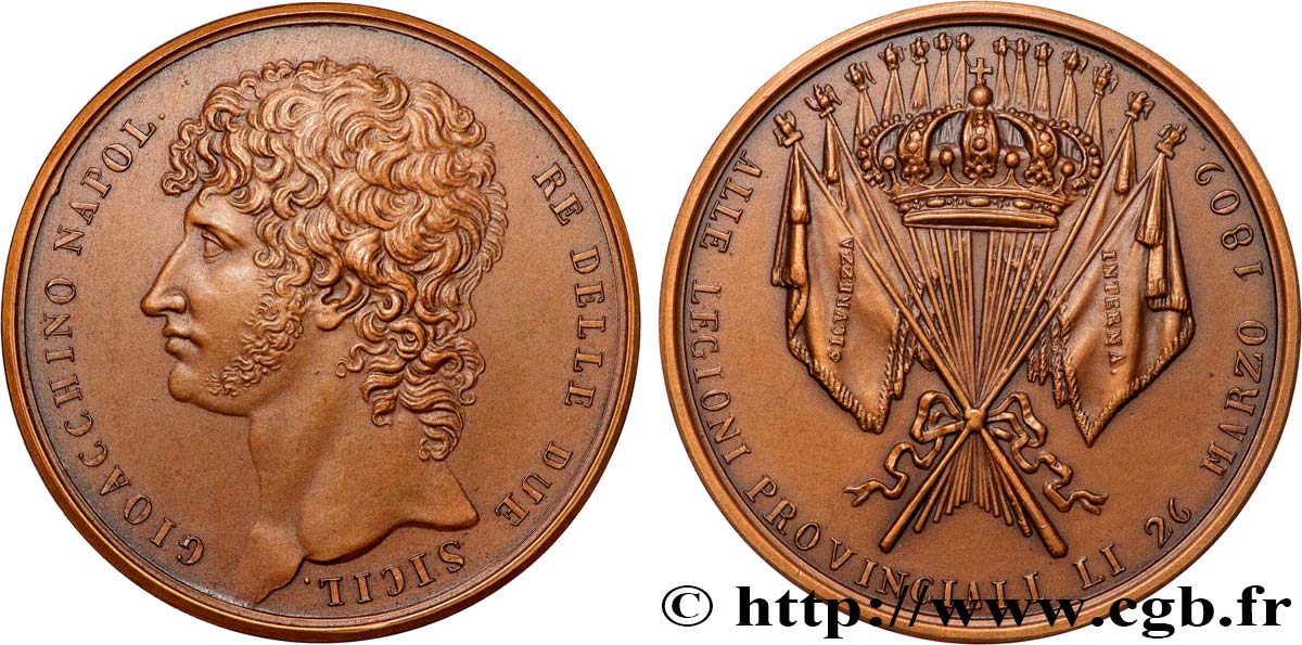 ITALY - KINGDOM OF THE TWO SICILIES - JOACHIM MURAT Médaille, Distribution des drapeaux aux légions provinciales, refrappe AU