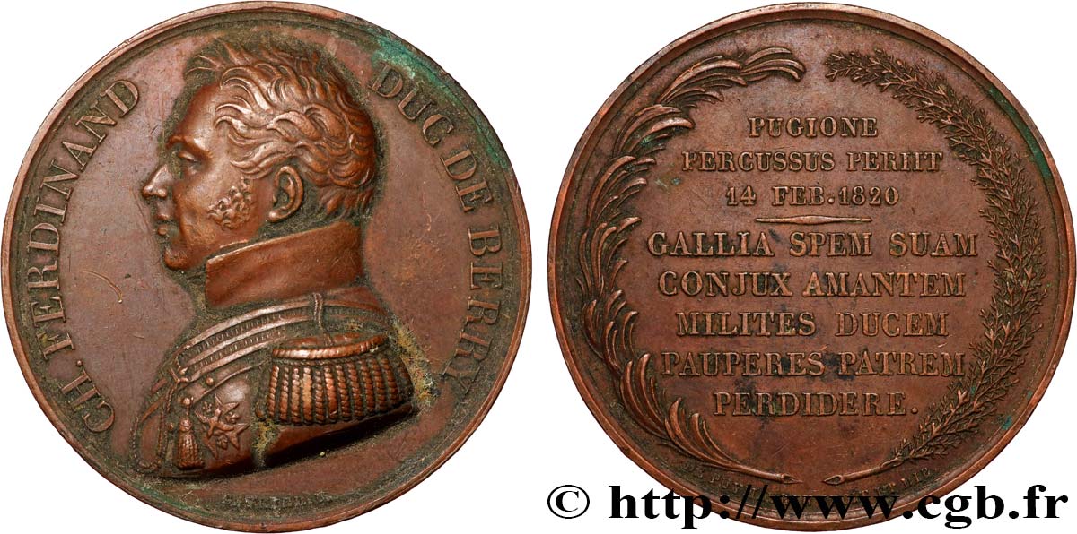 LOUIS XVIII Médaille, Mort de Charles Ferdinand duc de Berry TTB