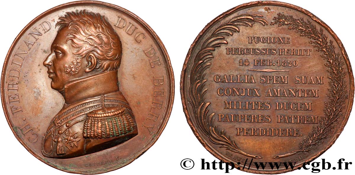 LUIGI XVIII Médaille, Mort de Charles Ferdinand duc de Berry BB