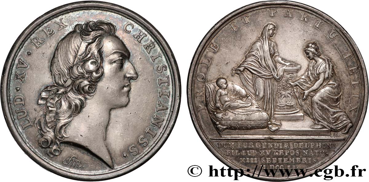 LOUIS XV THE BELOVED Médaille, Naissance de Louis, duc de Bourgogne XF