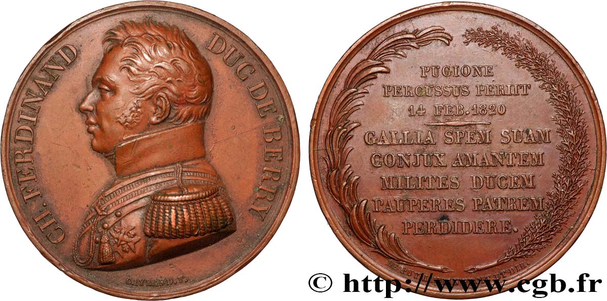 LUIGI XVIII Médaille, Mort de Charles Ferdinand duc de Berry q.SPL