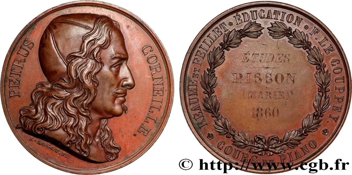 SECONDO IMPERO FRANCESE Médaille, Pierre Corneille, Cours de Piano q.SPL
