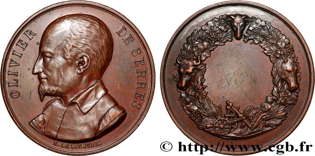 SOCIÉTÉS D&nbsp;AGRICULTURE, HORTICULTURE, PÈCHE ET CHASSE Médaille, Olivier de Serres BB