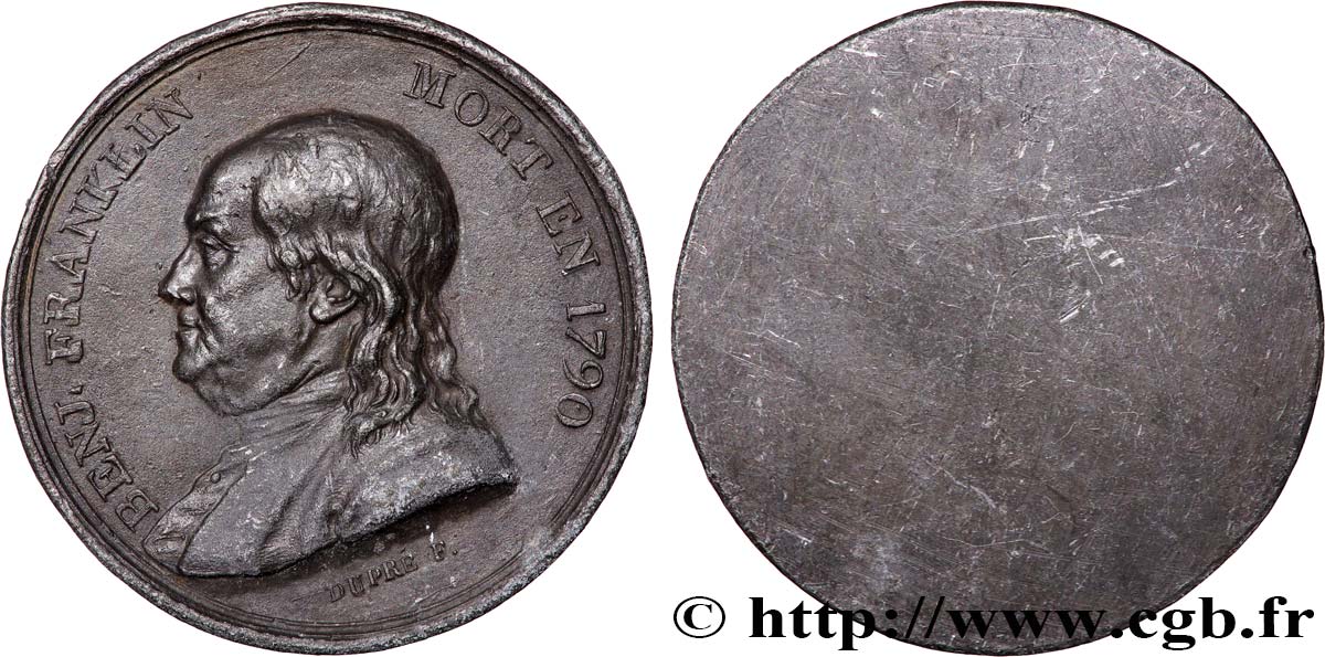 LOUIS XVI Médaille, Benjamin Franklin, tirage uniface BB
