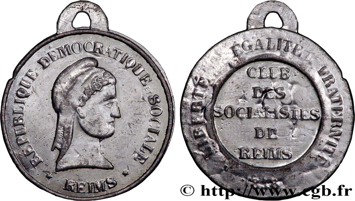 DEUXIÈME RÉPUBLIQUE Médaille, Club des socialistes de Reims TTB+