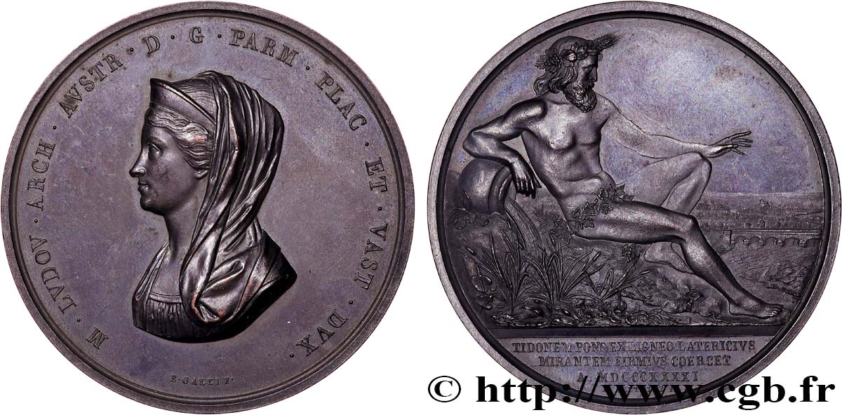 ITALY - DUCHY OF PARMA DE PIACENZA AND GUASTALLA - MARIE-LOUISE OF AUSTRIA Médaille, Pont sur le Tidone AU