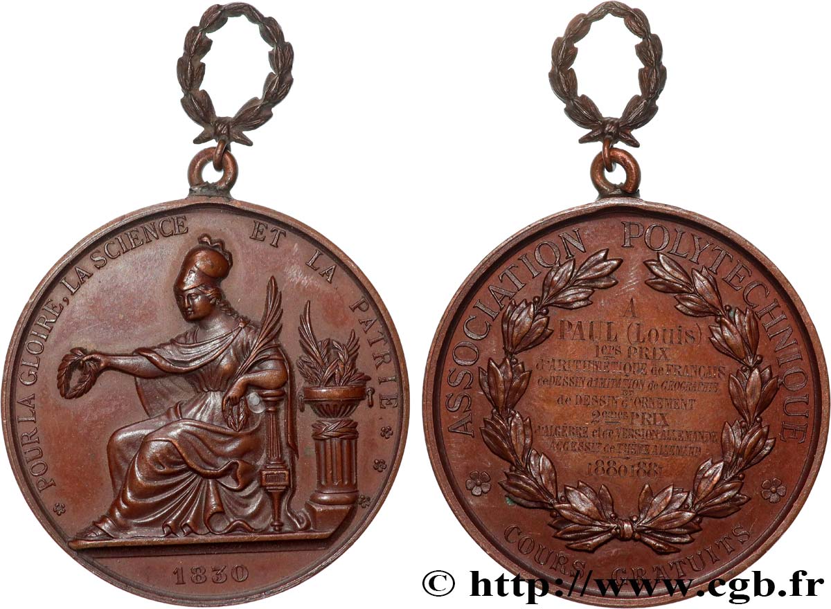 DRITTE FRANZOSISCHE REPUBLIK Médaille, Association Polytechnique, Accessit de thème allemand VZ