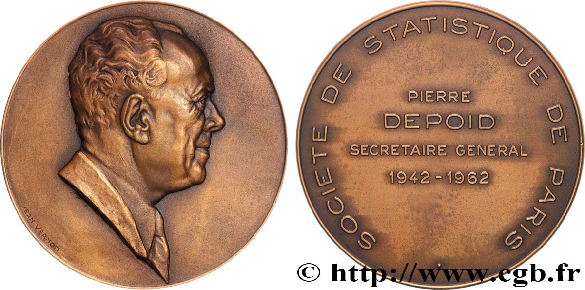 CINQUIÈME RÉPUBLIQUE Médaille, Pierre Depoid, Société de statistique de Paris TTB+