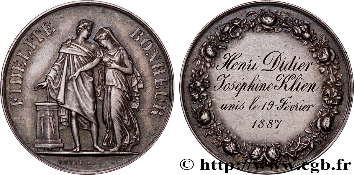 AMOUR ET MARIAGE Médaille de mariage, Fidélité et Bonheur TTB+