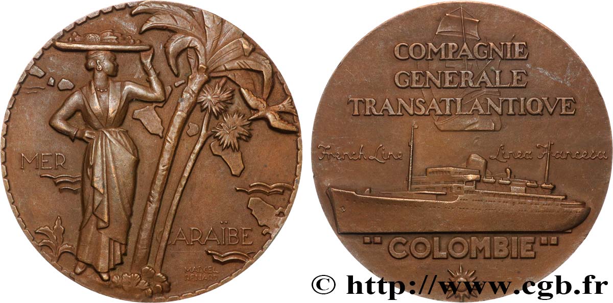 TROISIÈME RÉPUBLIQUE Médaille, Paquebot Colombie TTB+