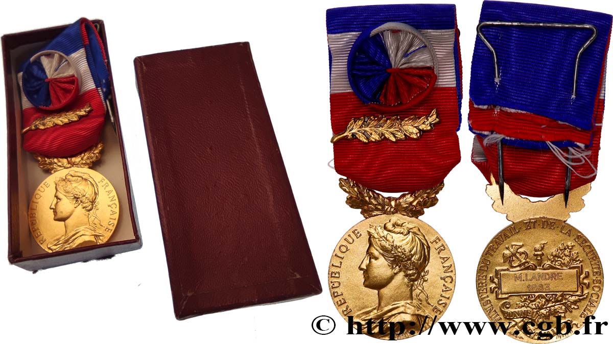 QUINTA REPUBLICA FRANCESA Médaille d’honneur du travail, Ministère du travail et de la sécurité sociale, Or EBC