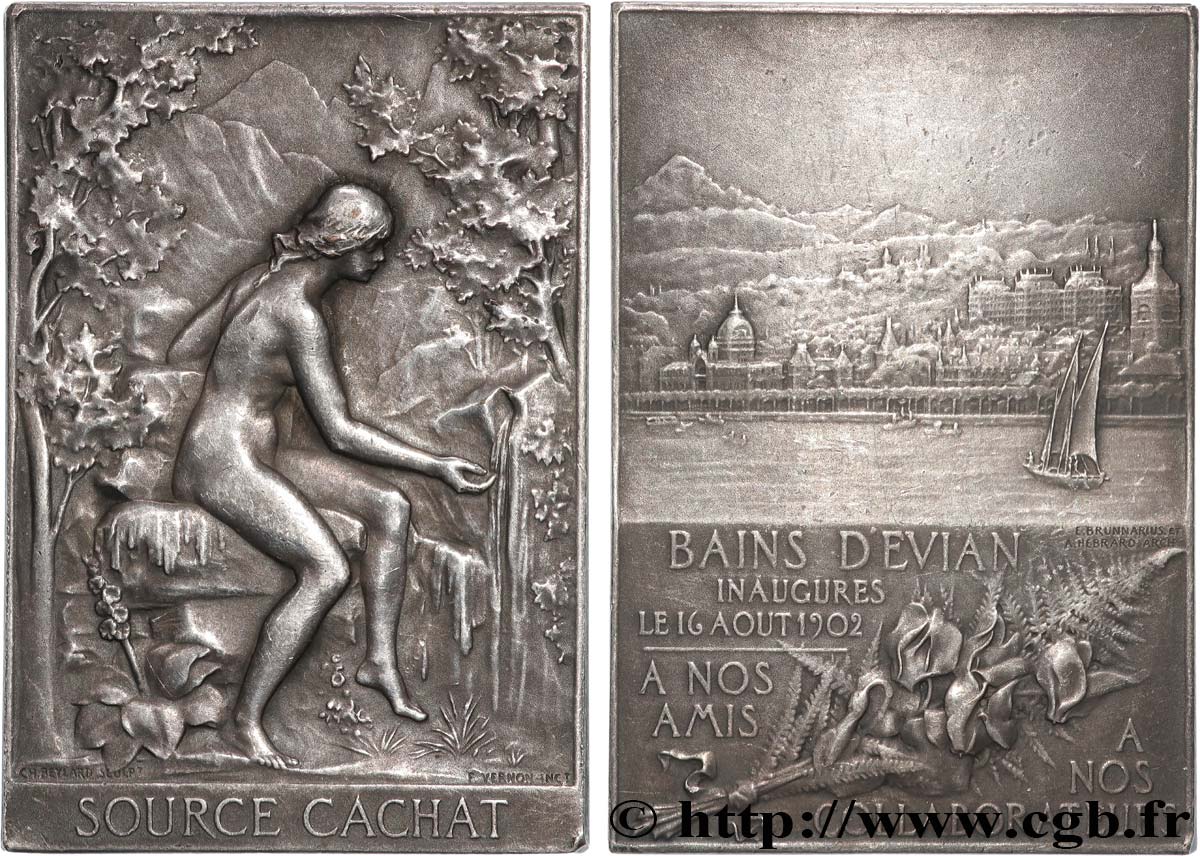 TERCERA REPUBLICA FRANCESA Plaquette, Source Cachat - inauguration des bains MBC+