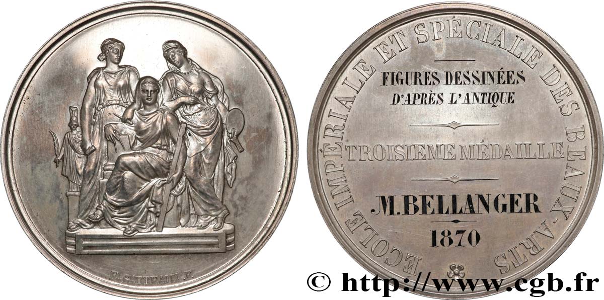 SECOND EMPIRE Médaille, École impériale et spéciale des Beaux-Arts, Figure dessinée d’après l’antique SUP