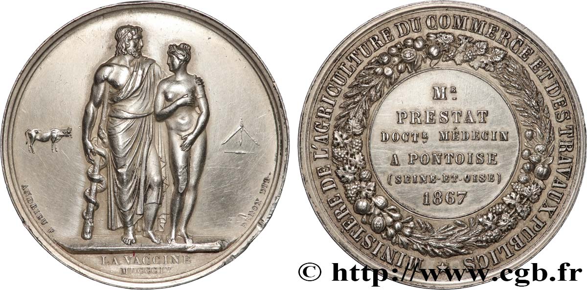 SECOND EMPIRE Médaille, La Vaccine, Ministère de l’agriculture, du commerce et des travaux publics TTB
