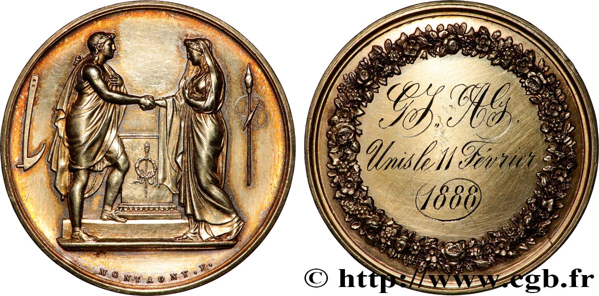 AMOUR ET MARIAGE Médaille de mariage, Couple antique TTB+