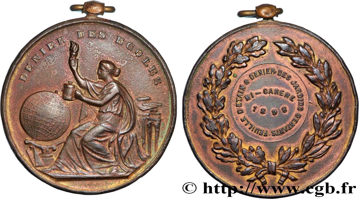 III REPUBLIC Médaille, Denier des écoles VF