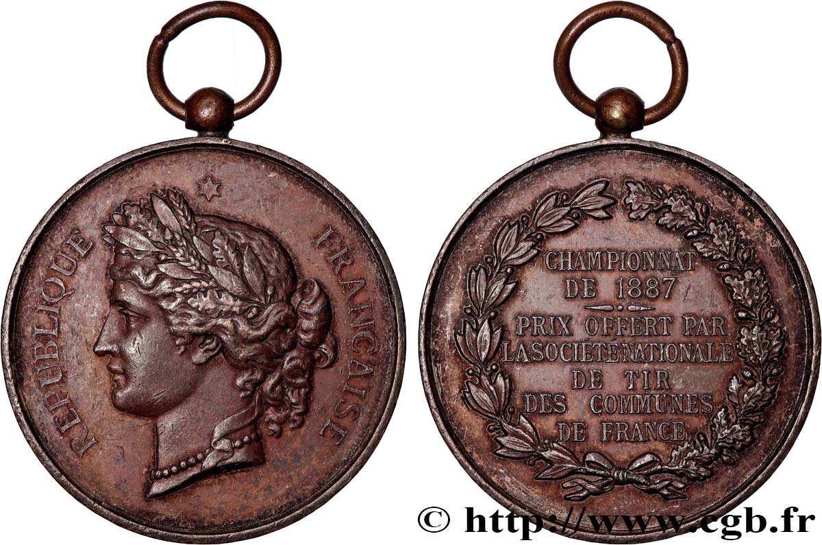 III REPUBLIC Médaille, Société nationale de tir des communes de France XF