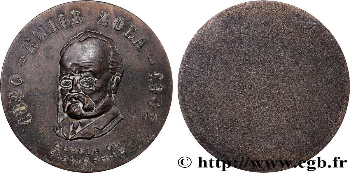 LITTÉRATURE : ÉCRIVAINS/ÉCRIVAINES - POÈTES Médaille, Emile Zola, Cercle du bibliophile TTB