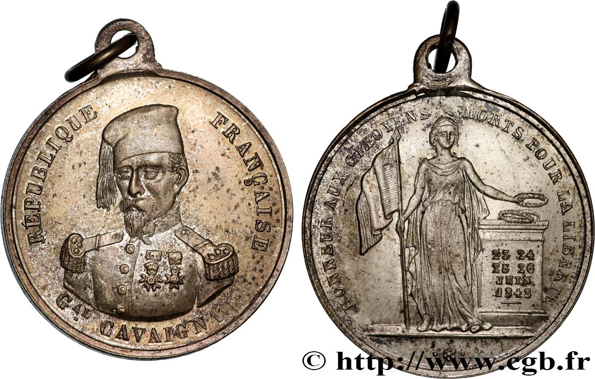 SECOND REPUBLIC Médaille, Général Louis Eugène Cavaignac, Honneur aux citoyens morts pour la liberté AU