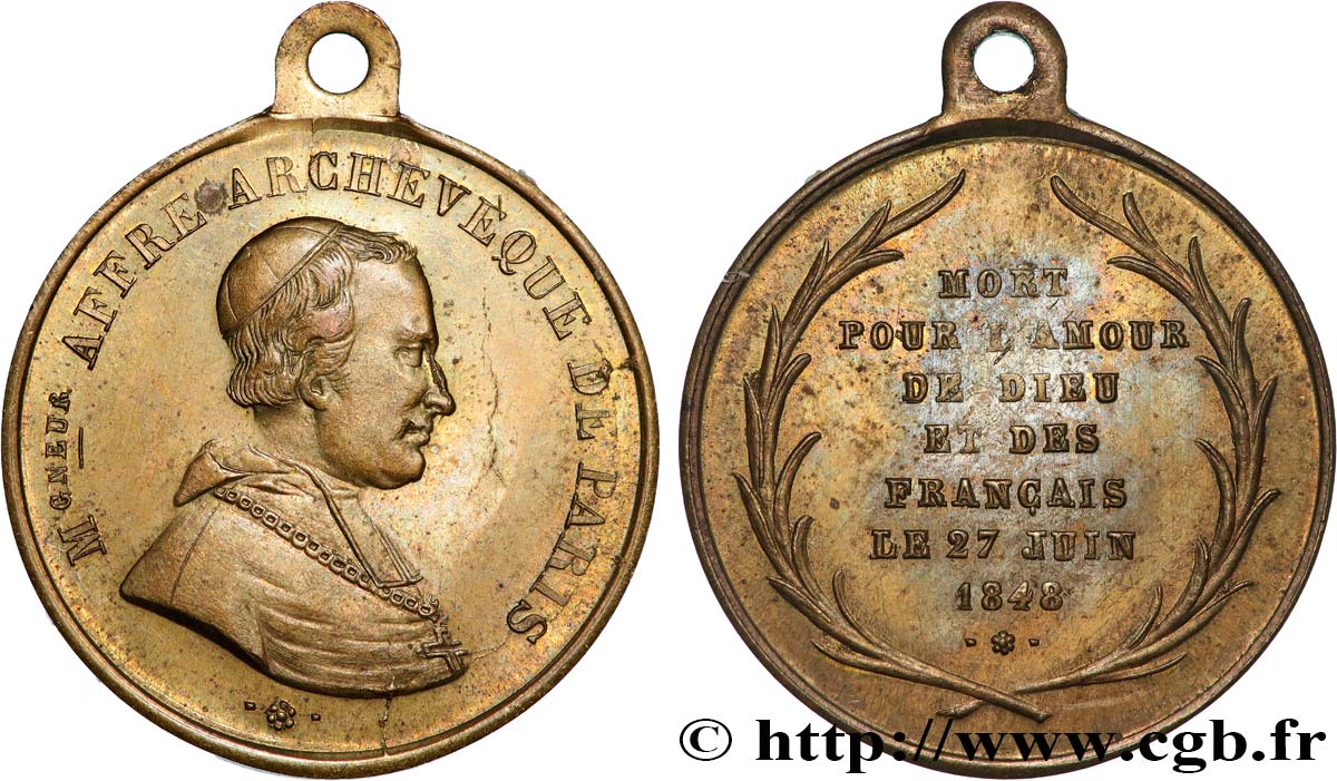 DEUXIÈME RÉPUBLIQUE Médaille, Monseigneur Affre, mort martyr MBC+