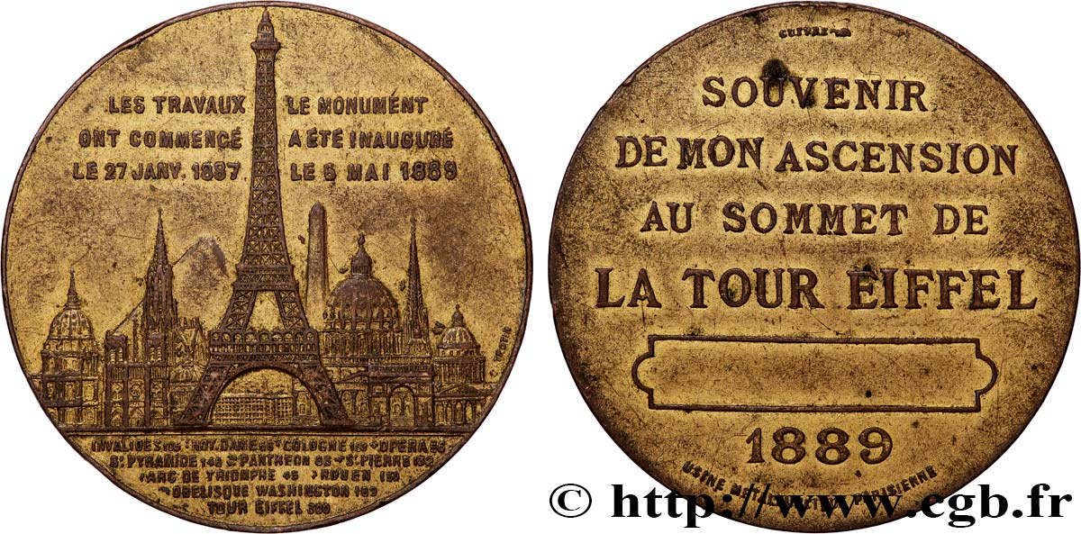 TERCERA REPUBLICA FRANCESA Médaille de l’ascension de la Tour Eiffel (Sommet) MBC