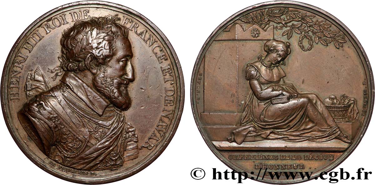 LOUIS XVIII Médaille, Orphelines de la Légion d’honneur, refrappe TTB