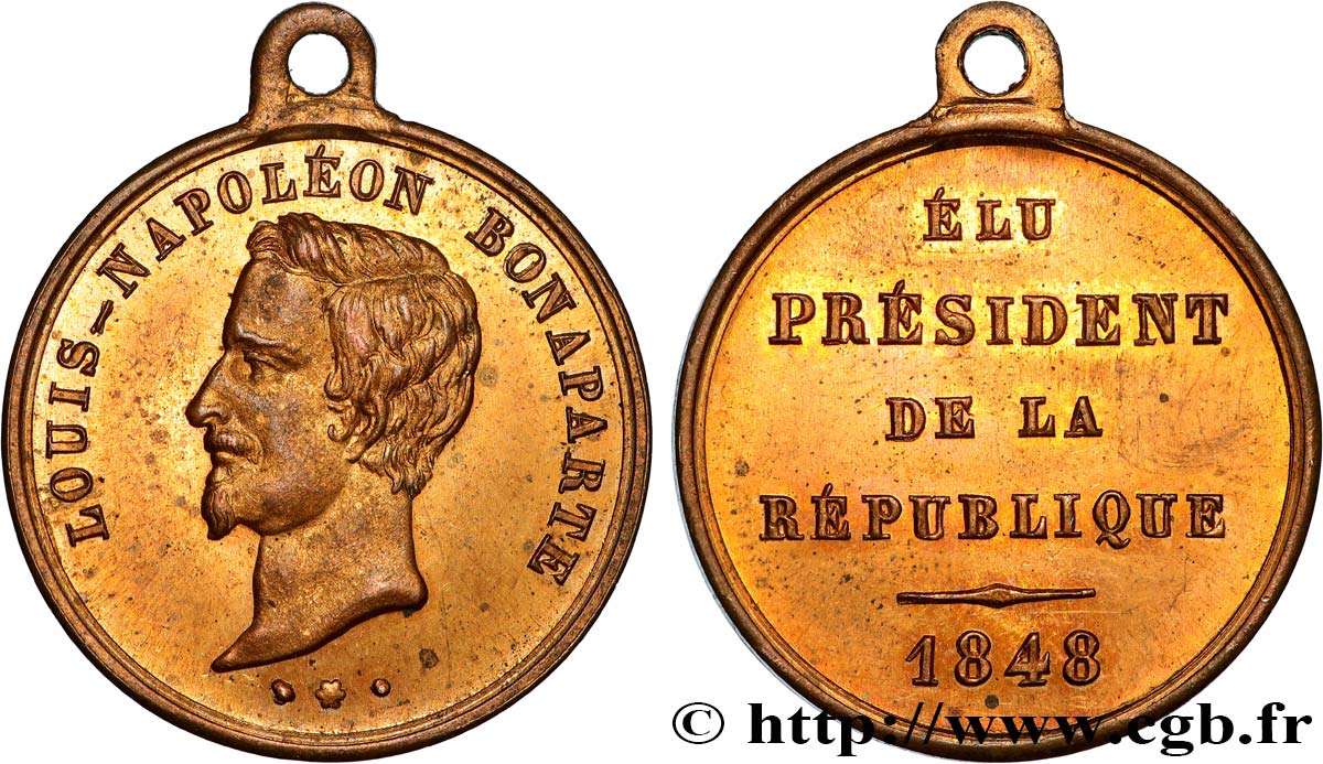 DEUXIÈME RÉPUBLIQUE Médaillette, Élection du président Louis Napoléon Bonaparte TTB+/SUP