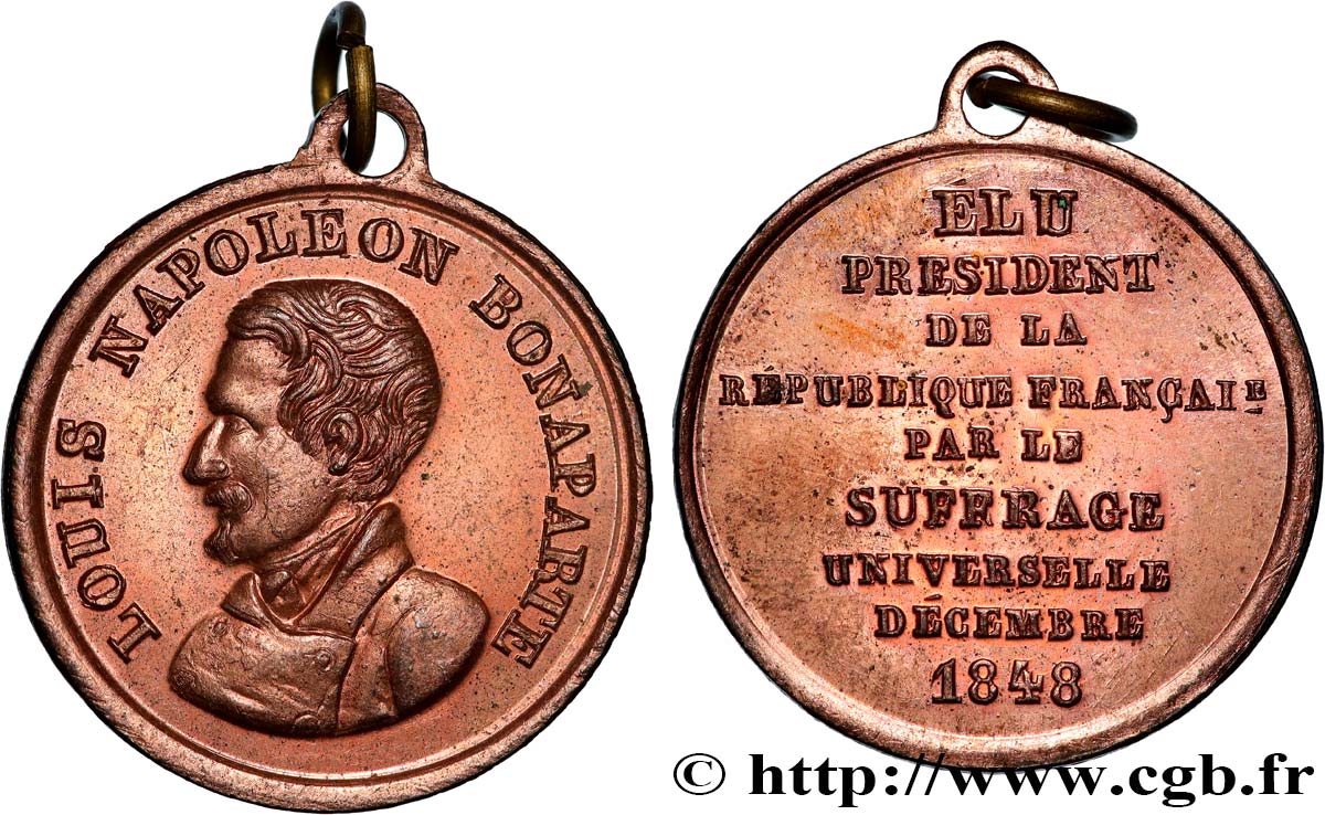 DEUXIÈME RÉPUBLIQUE Médaillette, Élection du président Louis Napoléon Bonaparte MBC+