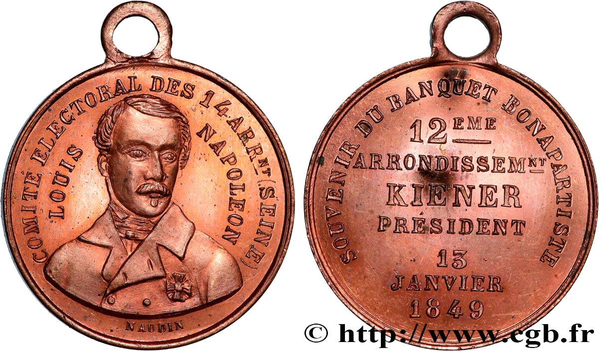 DEUXIÈME RÉPUBLIQUE Médaillette, Souvenir du banquet Bonapartiste VZ