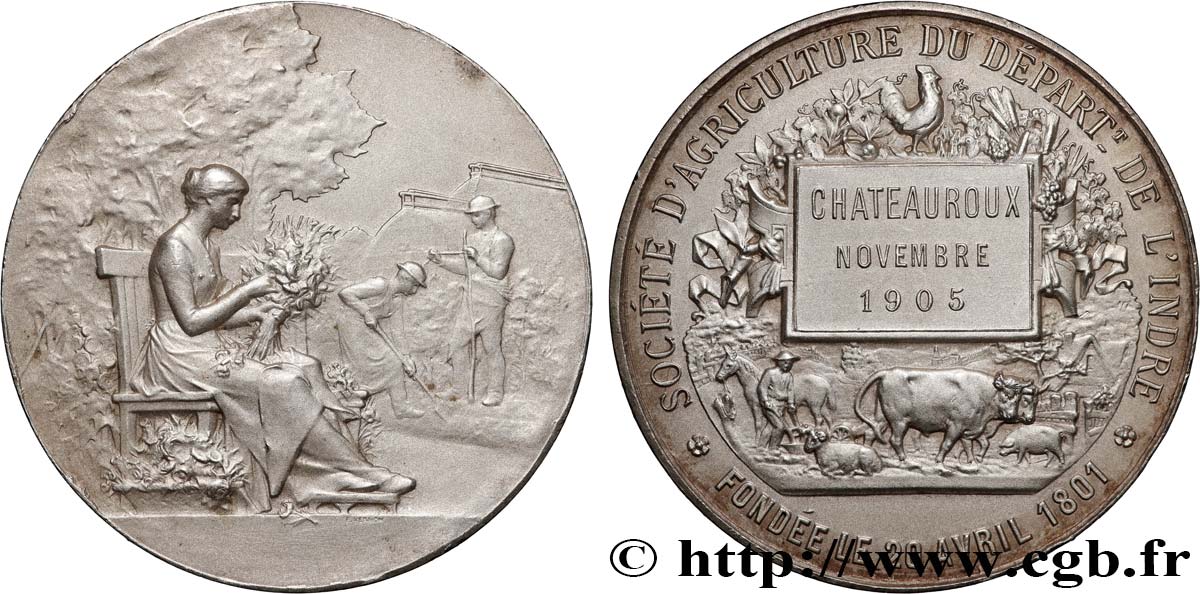 TROISIÈME RÉPUBLIQUE Médaille, Société d’agriculture de l’Indre TTB+