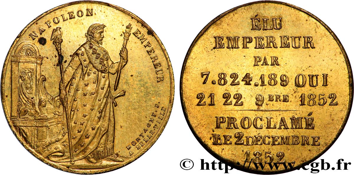 SECOND EMPIRE Médaille, Proclamation de l’empire AU