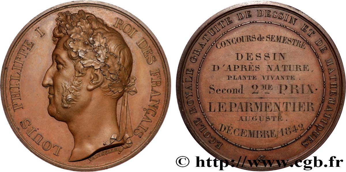 LUIGI FILIPPO I Médaille, École royale gratuite de dessin et de mathématiques SPL+