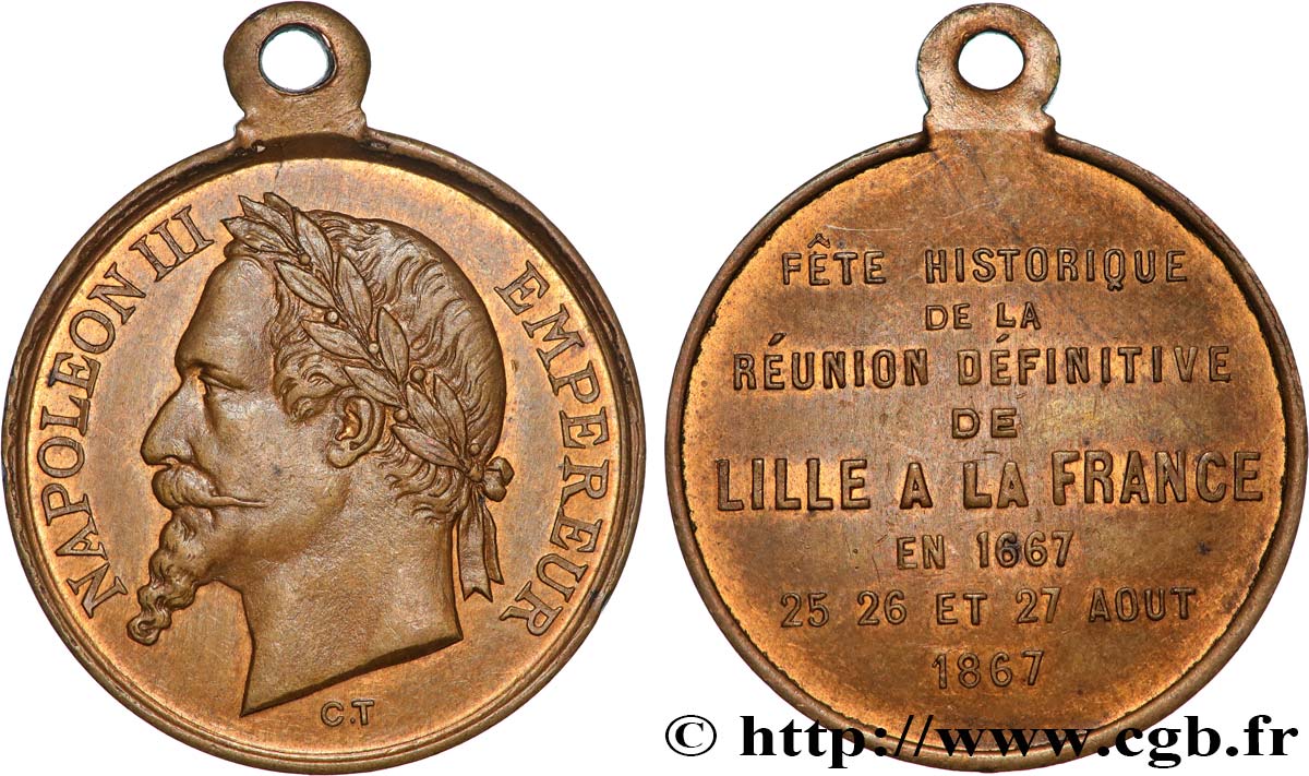 SECOND EMPIRE Médaille, Fêtes de Lille AU