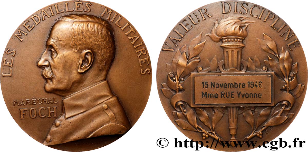 QUINTA REPUBLICA FRANCESA Médaille, Maréchal Foch, Valeur et discipline EBC