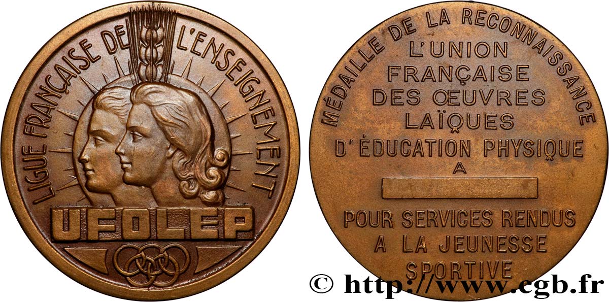 QUINTA REPUBBLICA FRANCESE Médaille, Ligue française de l enseignement SPL/q.SPL