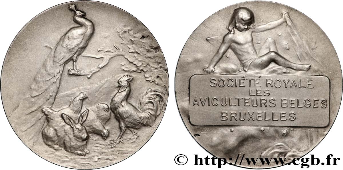 SOCIÉTÉS D AGRICULTURE, HORTICULTURE, PÈCHE ET CHASSE Médaille, Société royale, les aviculteurs belges q.SPL/SPL