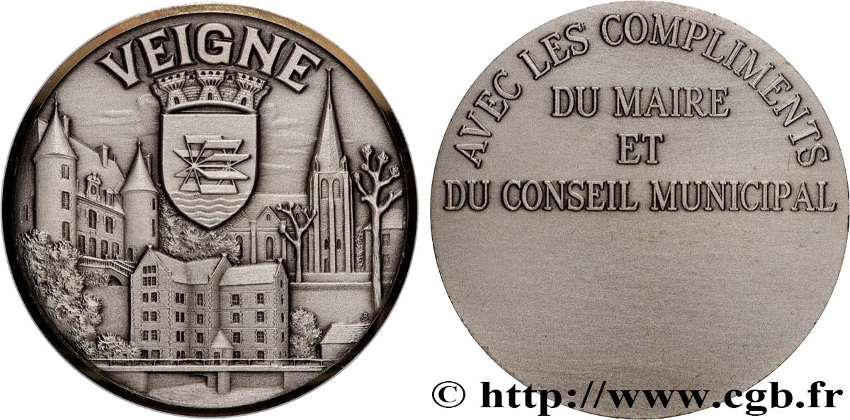 TOWNS AND TOWN HALLS Médaille, Avec les compliments du maire et du conseil municipal MS