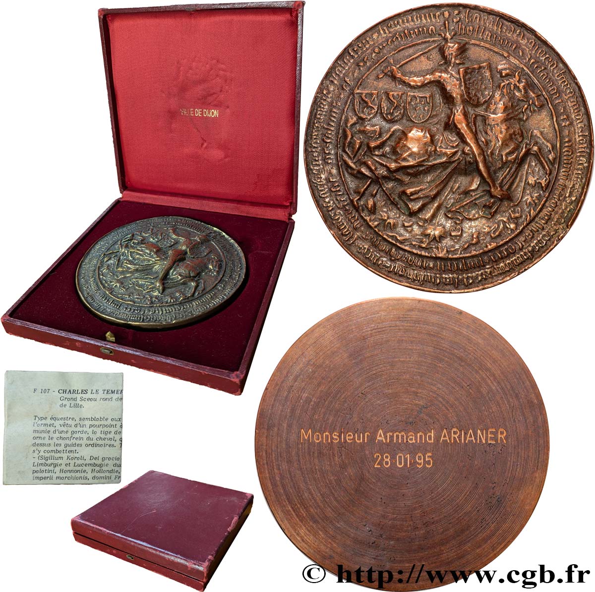 CINQUIÈME RÉPUBLIQUE Médaille, Reproduction du sceau de Charles le téméraire TTB