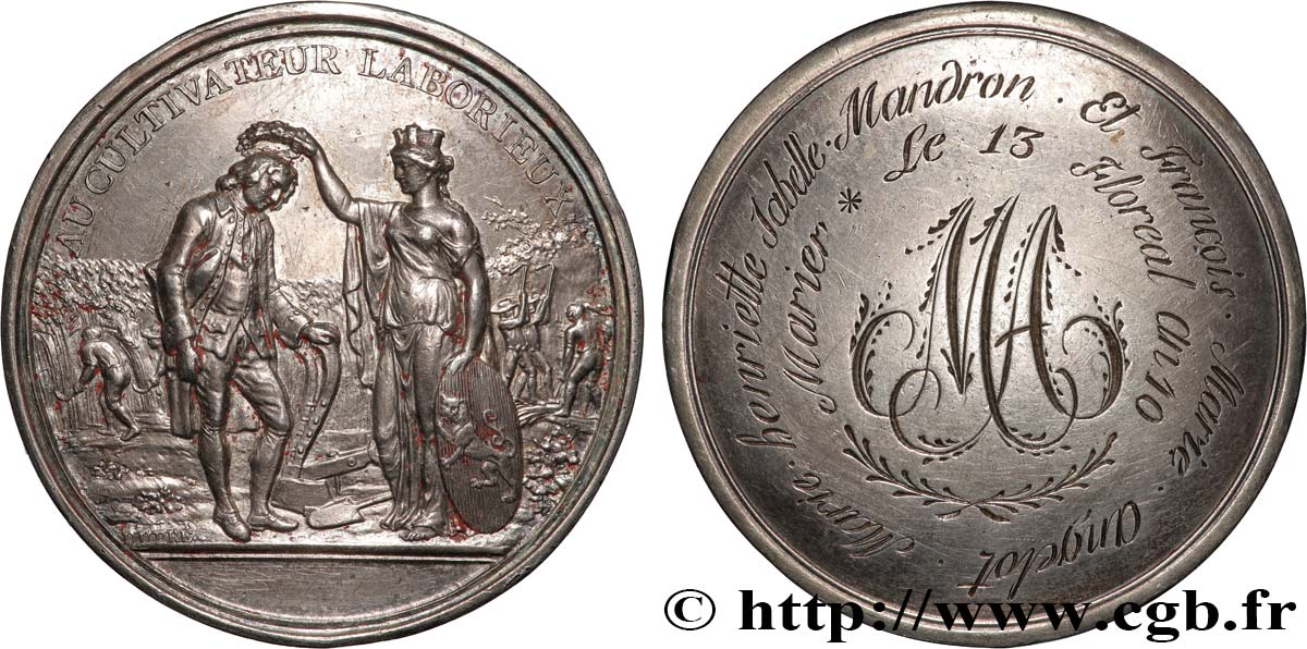 AMOUR ET MARIAGE Médaille de mariage, Au cultivateur laborieux TTB+
