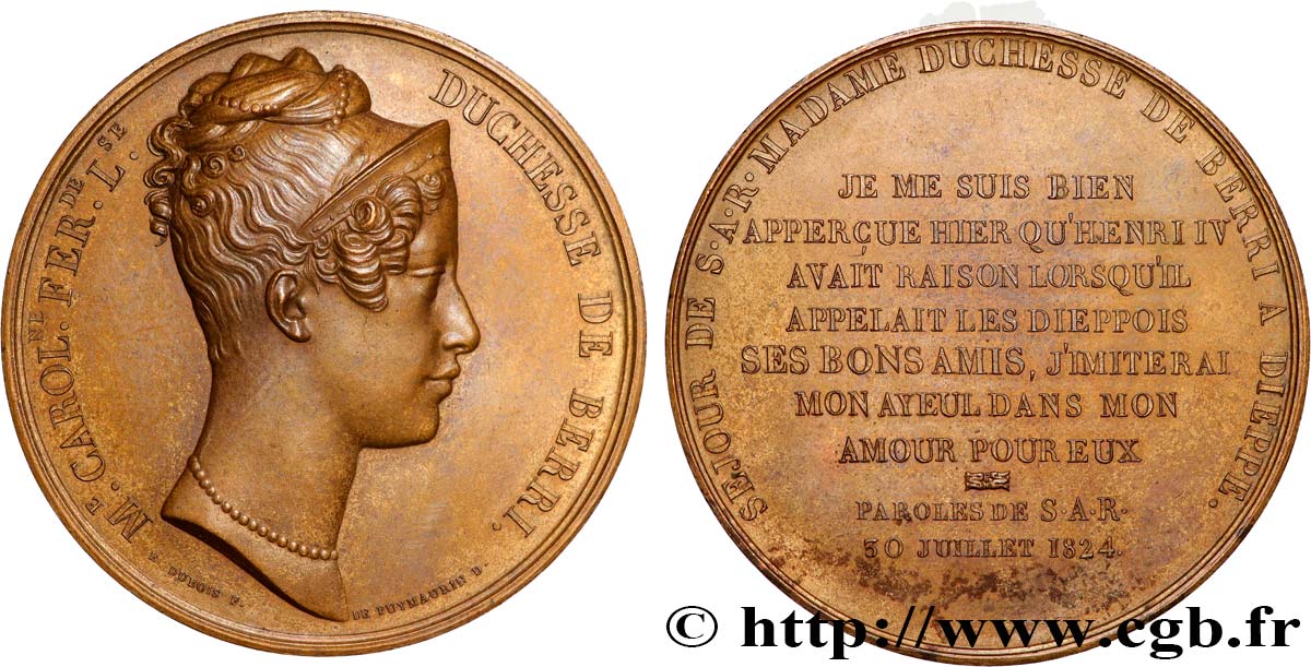 CHARLES X Médaille, Séjour de la Duchesse de Berry à Dieppe SUP