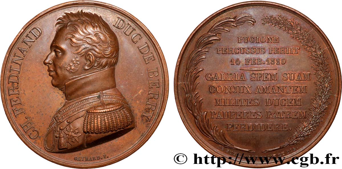 LUIGI XVIII Médaille, Mort de Charles Ferdinand duc de Berry q.SPL