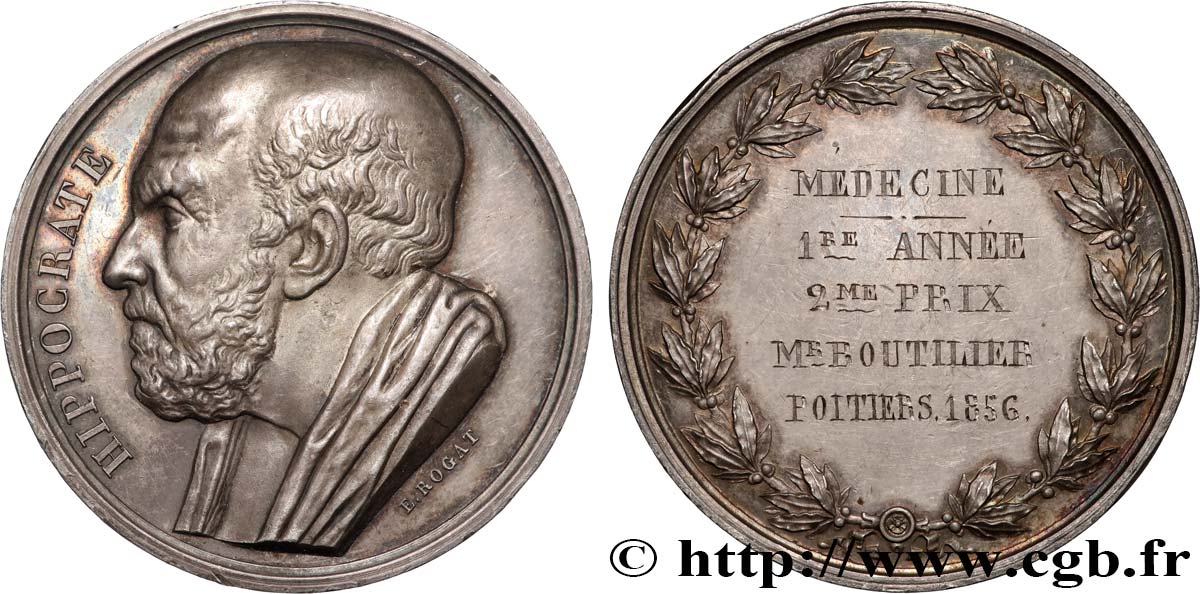 SECONDO IMPERO FRANCESE Médaille, Hippocrate, Première année, Médecine q.SPL